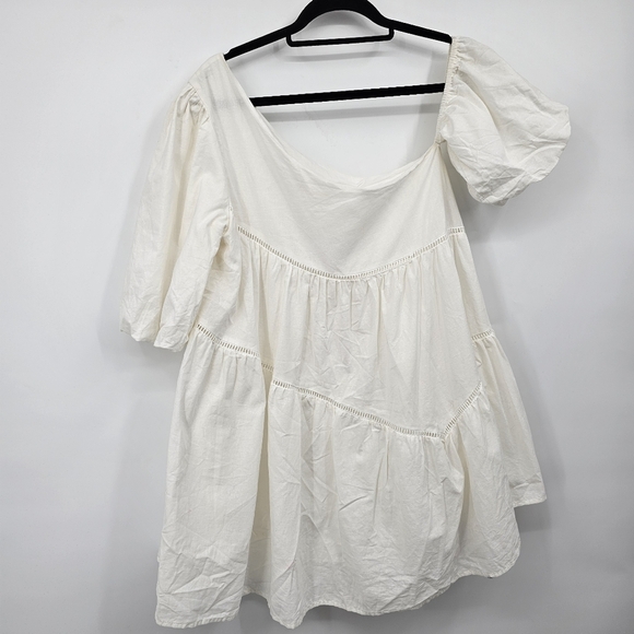 Altar’d‎ State White Cotton Linen Peasant Tiered Dress Size L – Puff Sleeve Boho - Picture 6 of 7